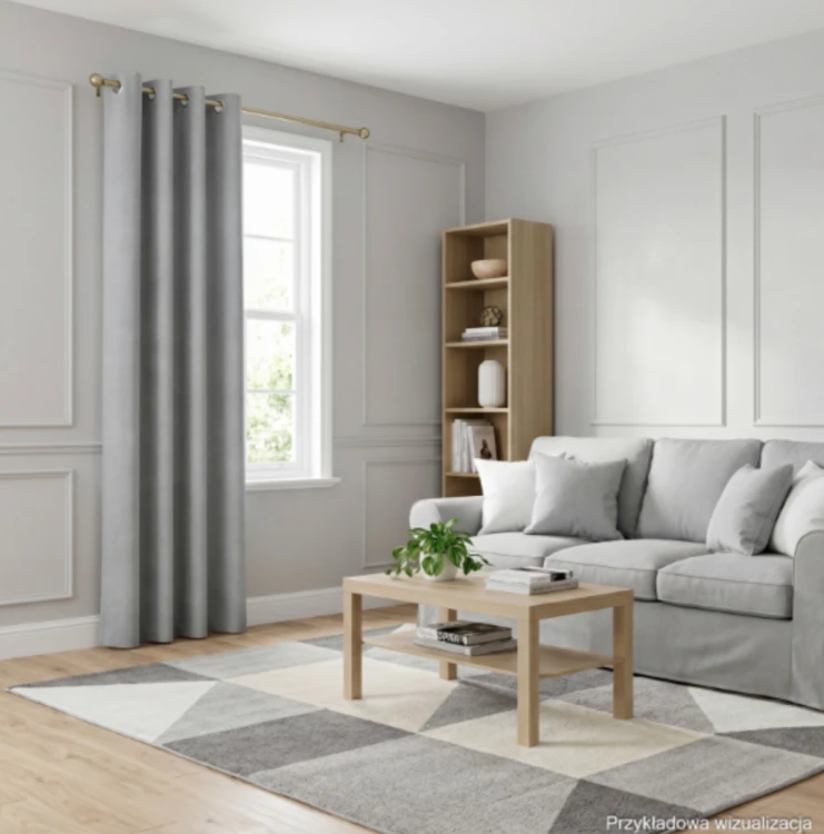 Zasłona welwetowa blackout 140x260 cm pastelowa szara na przelotkach, elegancka przyciemniająca