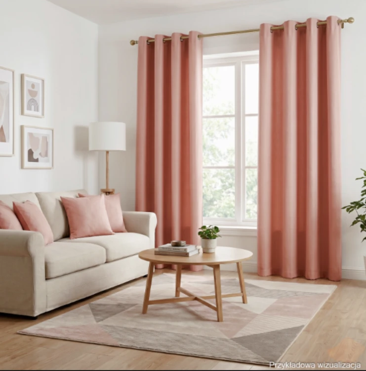 Zasłona welwetowa blackout 140x260 cm pudrowa różowa na przelotkach, elegancka przyciemniająca