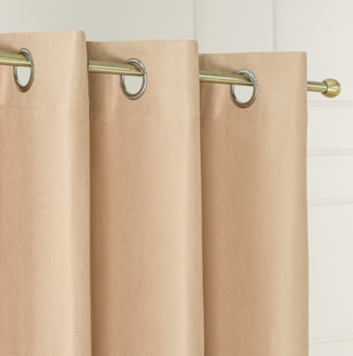 Zasłona welwetowa blackout 140x260 cm beżowa na przelotkach, elegancka przyciemniająca