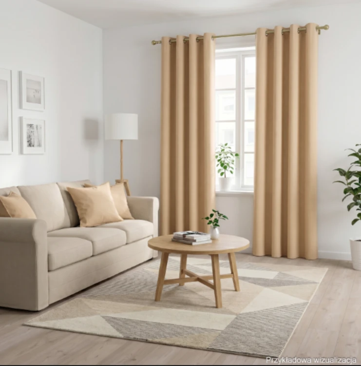 Zasłona welwetowa blackout 140x260 cm beżowa na przelotkach, elegancka przyciemniająca