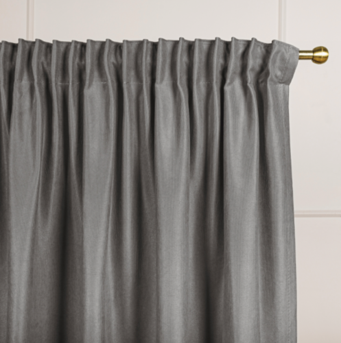 Zasłona welwetowa blackout 140x260 cm szara na taśmie, elegancka przyciemniająca