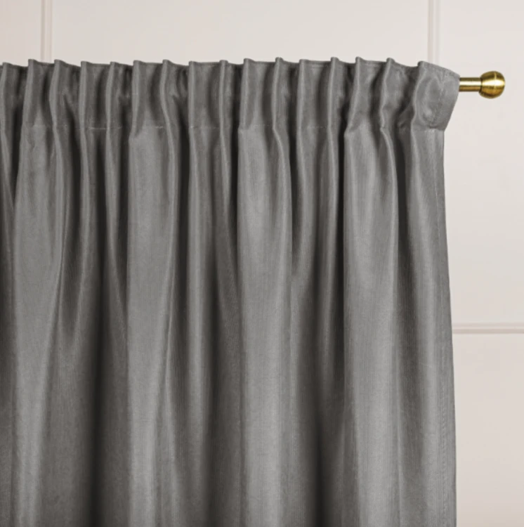 Zasłona welwetowa blackout 140x260 cm szara na taśmie, elegancka przyciemniająca