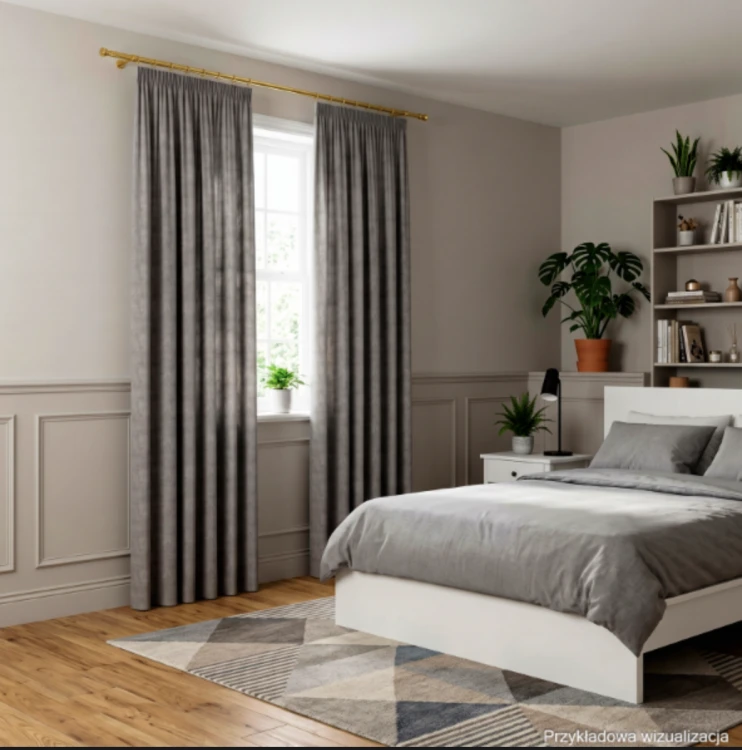 Zasłona welwetowa blackout 140x260 cm szara na taśmie, elegancka przyciemniająca