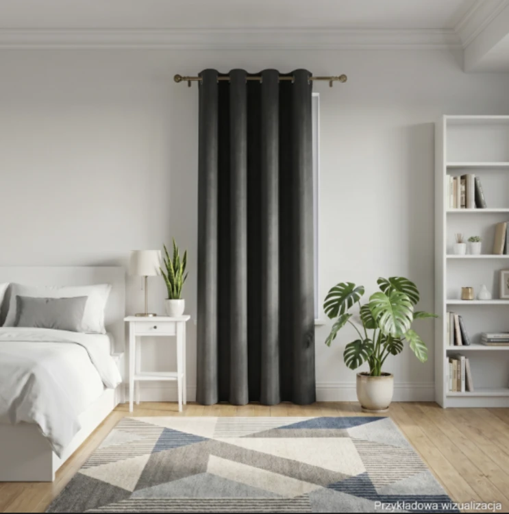 Zasłona welwetowa blackout 140x260 cm ciemna szara na przelotkach, elegancka przyciemniająca