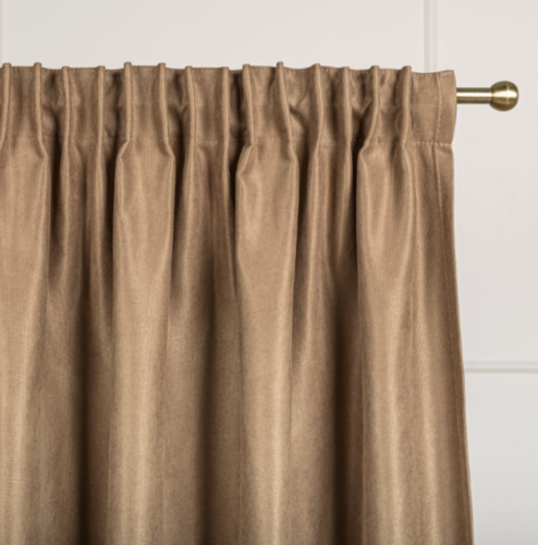 Zasłona welwetowa blackout 140x260 cm ciemna ciepła beżowa na taśmie, elegancka przyciemniająca