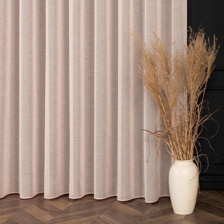 Firana Natural Look 140x260 cm, pastelowy róż – tkanina z ołowianką